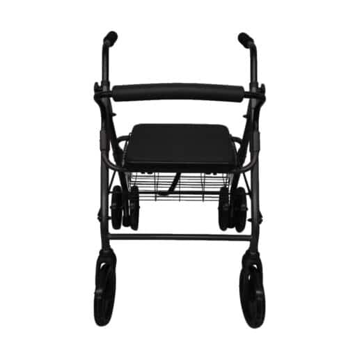 Rollator de aluminio negro con frenos por presión