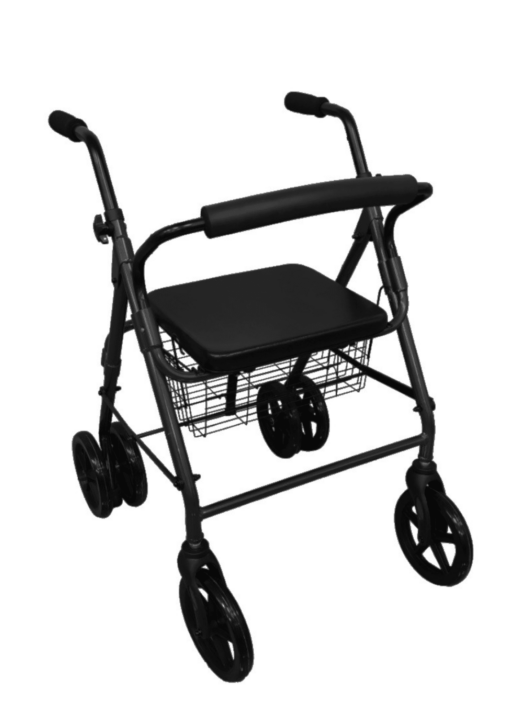 Rollator de aluminio negro con frenos por presión