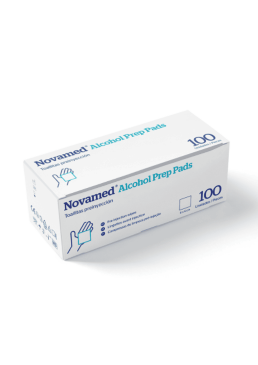 NOVAMED Alcohol Prep Pad Toallitas alcohólicas indicadas para la preparación de la piel antes de la inyección (100 unidades)