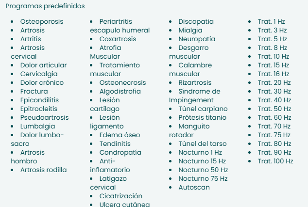 Programas Predefinidos I-TECH LaMagneto Pro 2 canais (63 programas)